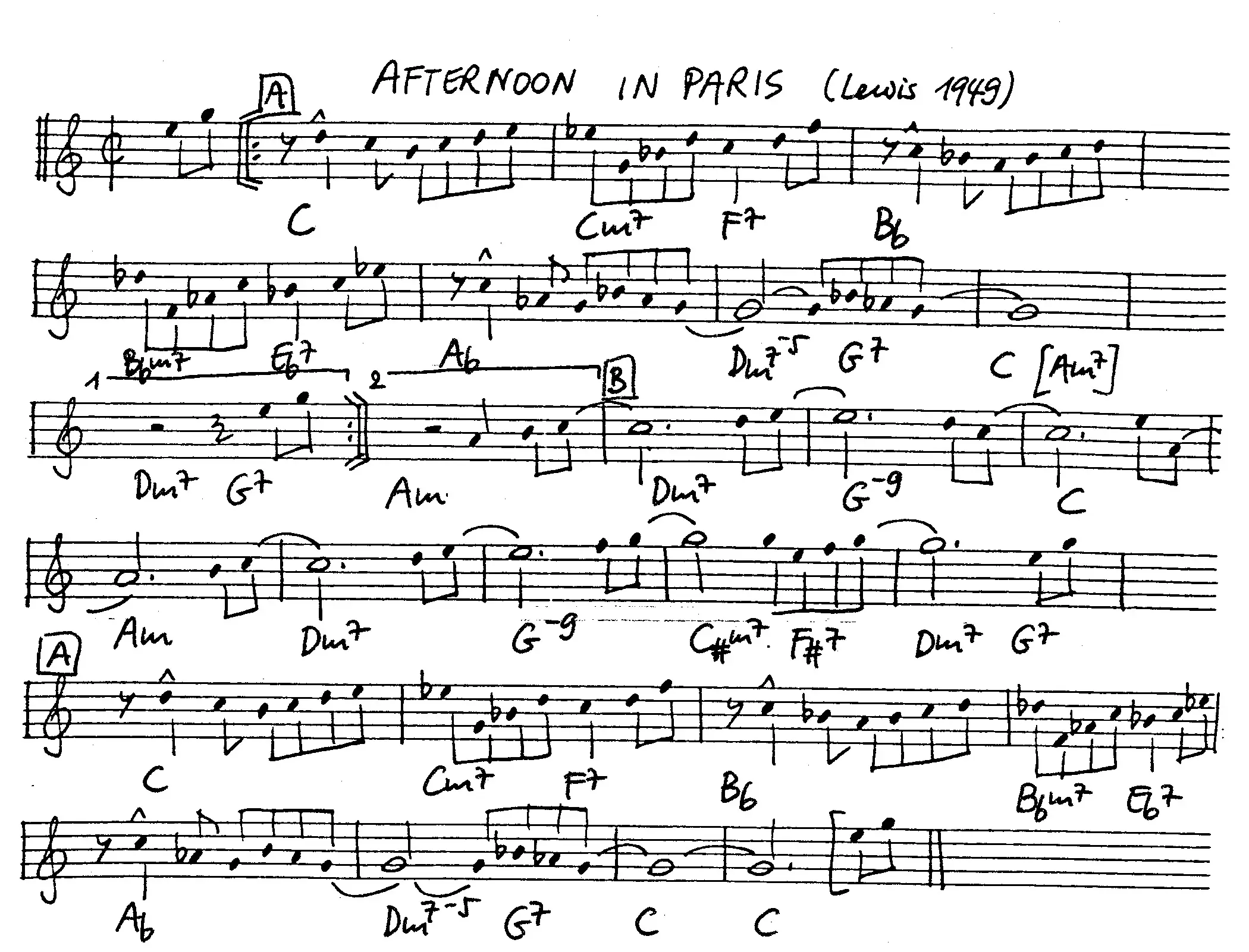 afternoon in paris free jazz leadsheet - Courtesy of the Jungle Jazz Band